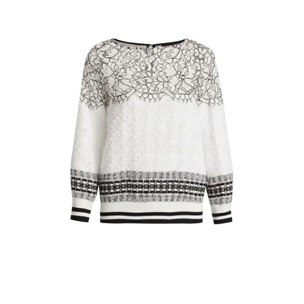 FREDERICK ANDERSON Lace-Trimmed Tweed Sweatshirt size 8